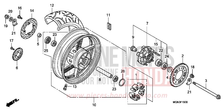 ROUE ARRIERE de CBF600N ABS DRAGON GREEN METALLIC (GY139) 2010